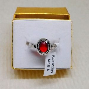 SIZE 8 STERLING SILVER RUBY RING